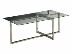 Mesa De Centro|Mesa de centro rectangular - Cristal templado - Metal plateado - CHIARA