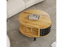 Merax Mesa De Centro|Mesa de centro redonda con estantes de almacenamiento giratorios - 85,2 x 80 x 45,2 cm - Tablero de partículas - Natural +