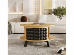 Merax Mesa De Centro|Mesa de centro redonda con estantes de almacenamiento giratorios - 85,2 x 80 x 45,2 cm - Tablero de partículas - Natural +