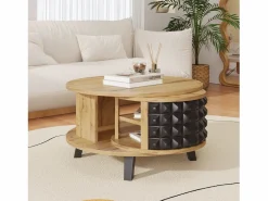 Merax Mesa De Centro|Mesa de centro redonda con estantes de almacenamiento giratorios - 85,2 x 80 x 45,2 cm - Tablero de partículas - Natural +