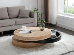 Mesa de centro redonda giratoria con 1 estante de MDF - Negro y natural claro - JANITA^Vente-unique Discount