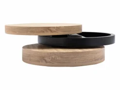 Mesa de centro redonda giratoria con 1 estante de MDF - Negro y natural claro - JANITA^Vente-unique Discount