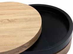 Mesa de centro redonda giratoria con 1 estante de MDF - Negro y natural claro - JANITA^Vente-unique Discount