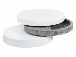 Vente-unique Mesa de centro redonda y pivotante - 3 tableros - MDF - Color: blanco y cemento. JANITA Gris / Blanco Best
