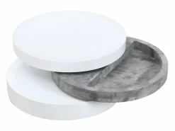 Vente-unique Mesa de centro redonda y pivotante - 3 tableros - MDF - Color: blanco y cemento. JANITA Gris / Blanco Best