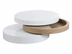 Vente-unique Mesa de centro redonda y pivotante - 3 tableros - MDF - Color: blanco y roble. JANITA Color natural claro / Blanco Hot