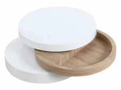 Vente-unique Mesa de centro redonda y pivotante - 3 tableros - MDF - Color: blanco y roble. JANITA Color natural claro / Blanco Hot