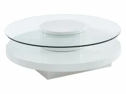 Vente-unique Mesa De Centro|Mesa de centro RYHALI - Tablero giratorio - Cristal templado y MDF