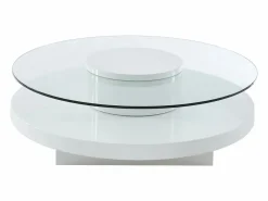 Vente-unique Mesa De Centro|Mesa de centro RYHALI - Tablero giratorio - Cristal templado y MDF