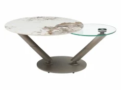 Vente-unique Mesa de centro tableros pivotantes de cerámica y vidrio templado - Efecto mármol blanco - ELDOVA Transparente / Topo / Blanco Best