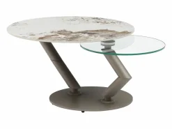 Vente-unique Mesa de centro tableros pivotantes de cerámica y vidrio templado - Efecto mármol blanco - ELDOVA Transparente / Topo / Blanco Best