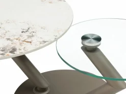 Vente-unique Mesa de centro tableros pivotantes de cerámica y vidrio templado - Efecto mármol blanco - ELDOVA Transparente / Topo / Blanco Best