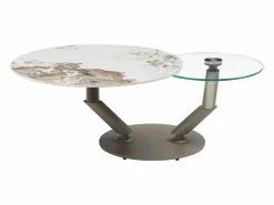 Vente-unique Mesa de centro tableros pivotantes de cerámica y vidrio templado - Efecto mármol blanco - ELDOVA Transparente / Topo / Blanco Best