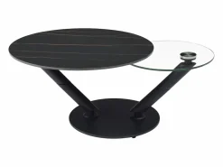 Mesa de centro tapas giratorias de cerámica y cristal templado - Efecto mármol negro - ELDOVA^Vente-unique Sale