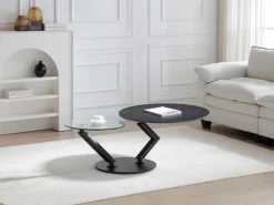 Mesa de centro tapas giratorias de cerámica y cristal templado - Efecto mármol negro - ELDOVA^Vente-unique Sale