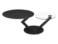 Mesa de centro tapas giratorias de cerámica y cristal templado - Efecto mármol negro - ELDOVA^Vente-unique Sale