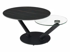 Mesa de centro tapas giratorias de cerámica y cristal templado - Efecto mármol negro - ELDOVA^Vente-unique Sale