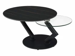 Mesa de centro tapas giratorias de cerámica y cristal templado - Efecto mármol negro - ELDOVA^Vente-unique Sale
