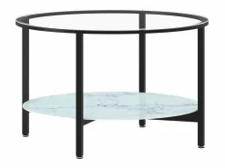 vidaxl Mesa Auxiliar|Mesa de centro vidrio templado y mármol blanco 70 cm