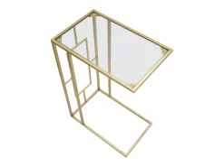 Mesa de centro y lateral rectangular de metal y vidrio London Dorado Outlet