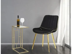 Mesa de centro y lateral rectangular de metal y vidrio London Dorado Outlet