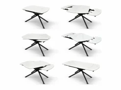 Mesa Extensible|Mesa de cerámica blanca, base de metal , extensible 120x88-180x88 cm - BONIFACIO