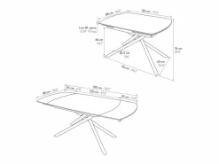 Mesa Extensible|Mesa de cerámica blanca, base de metal , extensible 120x88-180x88 cm - BONIFACIO