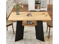 Mesa de comedor - 130 x 85 x 75 cm - con espacio para mascotas y bandeja de almacenamiento - MDF -^Merax New