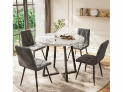 Mesa de comedor - 80 x 80 x 75 cm - Mesa redonda de metal con moderno diseño de mármol - MDF - /dorado^Merax Best
