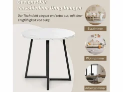 Mesa de comedor - 80 x 80 x 75 cm - Mesa redonda de metal con moderno diseño de mármol - MDF - /dorado^Merax Best