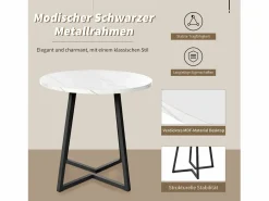 Mesa de comedor - 80 x 80 x 75 cm - Mesa redonda de metal con moderno diseño de mármol - MDF - /dorado^Merax Best