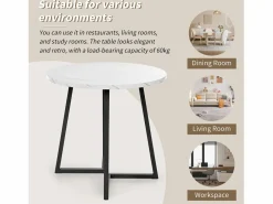 Mesa de comedor - 80 x 80 x 75 cm - Mesa redonda de metal con moderno diseño de mármol - MDF - /dorado^Merax Best