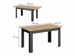 Mesa de comedor antracita/roble dorado 180x80x76 repose^Vicco New
