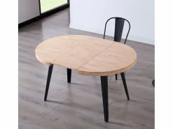 Mesa de comedor Berg extensible diseño redondo roble nordish/negro 76x80-120-160x80 cm^ADEC Discount