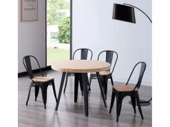 Mesa de comedor Berg extensible diseño redondo roble nordish/negro 76x80-120-160x80 cm^ADEC Discount