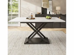 Mesa Extensible|Mesa de comedor blanca - Mesa de comedor extensible con patas de hierro negro - para cocina y sala de estar