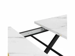 Mesa Extensible|Mesa de comedor blanca - Mesa de comedor extensible con patas de hierro negro - para cocina y sala de estar