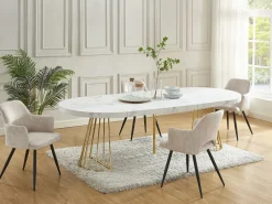 Vente-unique Mesa de comedor de 2 a 12 comensales de MDF y acero - Efecto mármol blanco y dorado - FIRELA Blanco / Dorado Hot