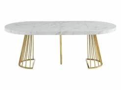 Vente-unique Mesa de comedor de 2 a 12 comensales de MDF y acero - Efecto mármol blanco y dorado - FIRELA Blanco / Dorado Hot