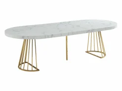 Vente-unique Mesa de comedor de 2 a 12 comensales de MDF y acero - Efecto mármol blanco y dorado - FIRELA Blanco / Dorado Hot