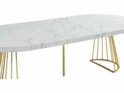 Vente-unique Mesa de comedor de 2 a 12 comensales de MDF y acero - Efecto mármol blanco y dorado - FIRELA Blanco / Dorado Hot