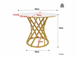 Mesa de comedor de 4 plazas - 80 x 80 x 76 cm - mesa redonda con patas de metal dorado - tablero de MDF jaspeado - MDF + metal -^Merax Hot