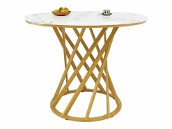 Mesa de comedor de 4 plazas - 80 x 80 x 76 cm - mesa redonda con patas de metal dorado - tablero de MDF jaspeado - MDF + metal -^Merax Hot