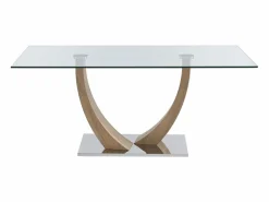 Vente-unique Mesa de comedor de 6 plazas de vidrio templado, acero y MDF natural claro - MELODIE II Transparente / Color natural claro Clearance