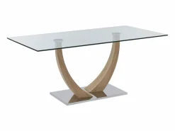 Vente-unique Mesa de comedor de 6 plazas de vidrio templado, acero y MDF natural claro - MELODIE II Transparente / Color natural claro Clearance