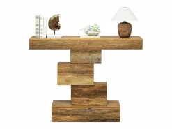 Mesa de comedor de granja de 108 cm, mesa de salón estrecha de madera detrás del sofá con base geométrica^Tribesigns Online