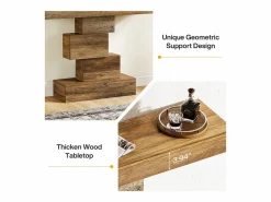 Mesa de comedor de granja de 108 cm, mesa de salón estrecha de madera detrás del sofá con base geométrica^Tribesigns Online