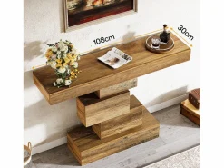 Mesa de comedor de granja de 108 cm, mesa de salón estrecha de madera detrás del sofá con base geométrica^Tribesigns Online