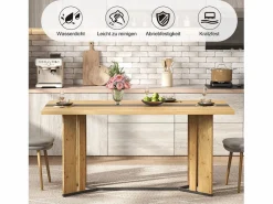 Mesa de comedor de madera de estilo escandinavo - 150 x 80 x 75 cm - veta de roble - MDF - natural^Merax New