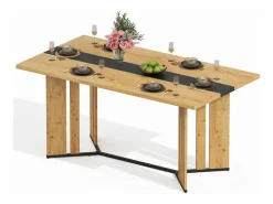 Mesa de comedor de madera de estilo escandinavo - 150 x 80 x 75 cm - veta de roble - MDF - natural^Merax New